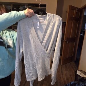 Athleta Light Gray Ribbed-Collar Pullover